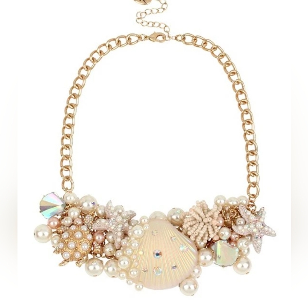 🤍🔹️BETSEY JOHNSON 🔹️Cruise Control Clam Starfish Sea Turtle Pearl Necklace